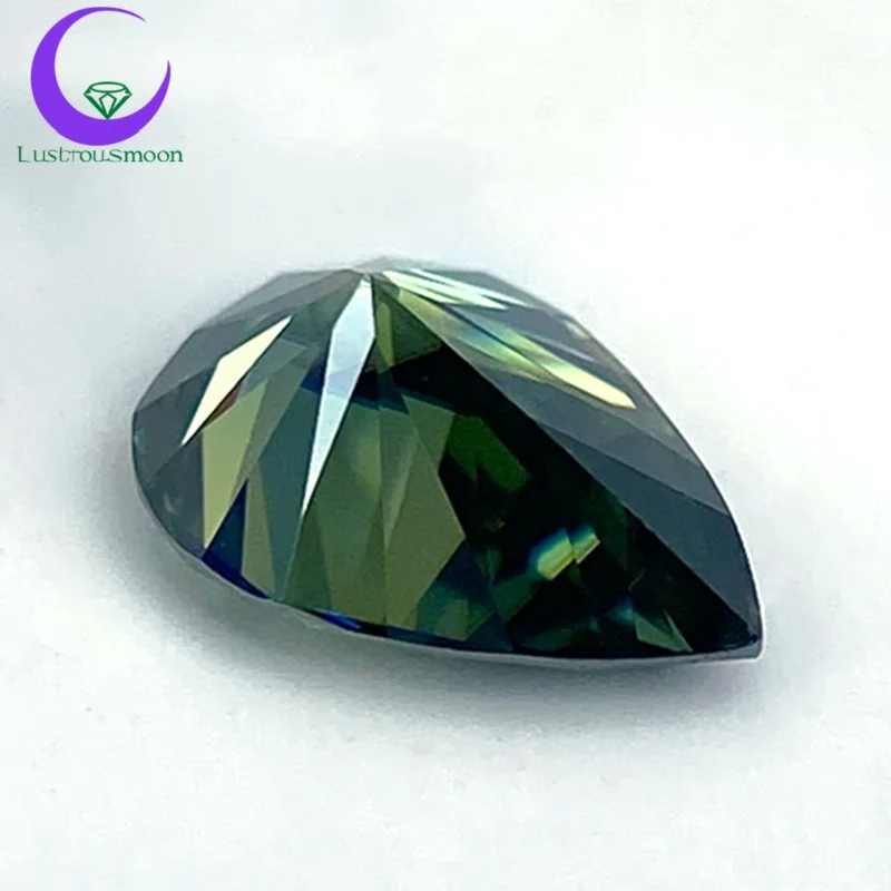 

Never Fade Pear Cut Blue Green Moissanite Stone with GRA Report VVS1 Synthetic Loose Gemstone Pass Diamond Tester Christmas Gift