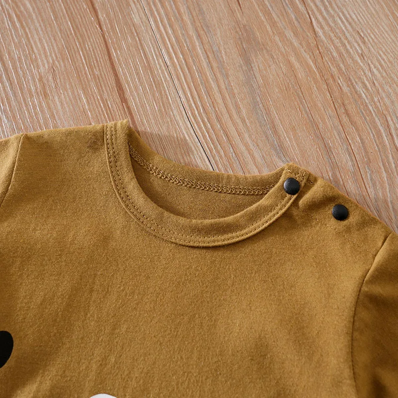 Summer Newborn Boys And Girls Cute Cartoon Brown Bear Printed Cotton Comfortable Baby Short Sleeve Bodysuit