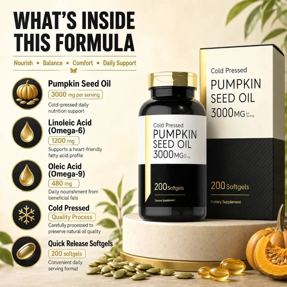 Pumpkin Seed Oil Softgels 3000mg Hair Growth & Scalp Health Support Prostate Health Cold Pressed Omega 6 & 9 200 Softgels