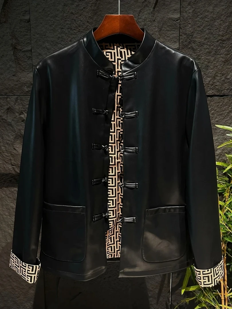 

Мужская осенняя куртка из искусственной кожи в стиле Тан, удобная, высококачественная, модная, универсальная, трендовая, с эффектом премиум-класса, с пуговицами