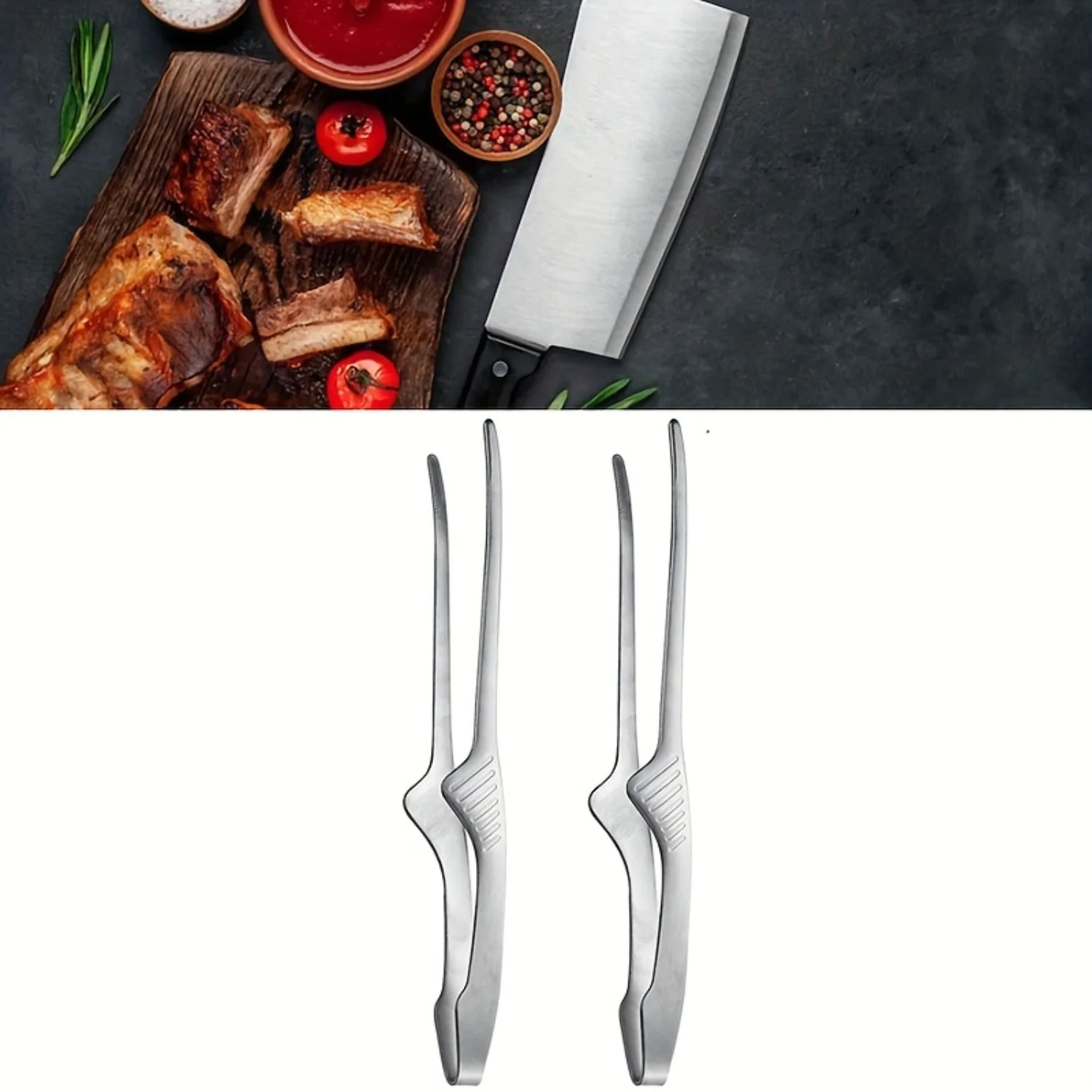 2pcs Stainless Steel Grill Tongs For Restaurant Barbecue Tongs Kitchen Tongs For Cooking