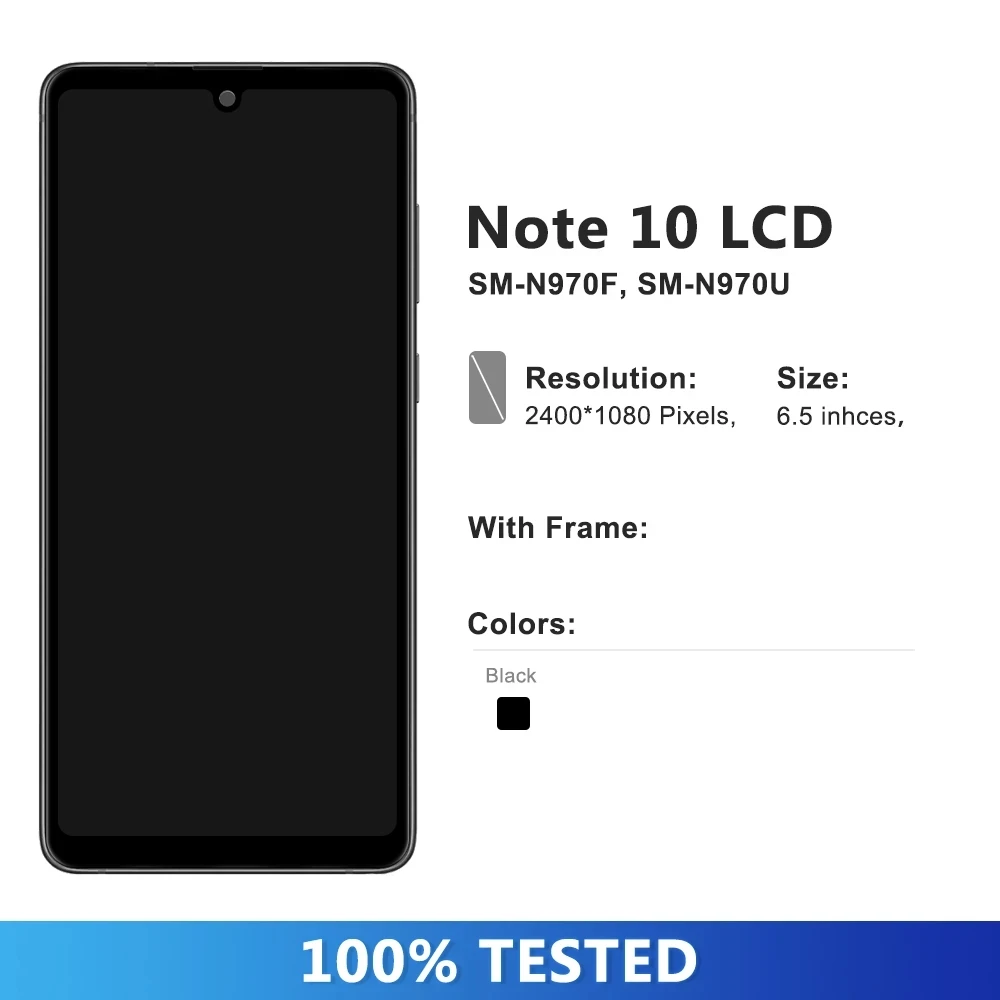 100% Test For Samsung Galaxy Note 10 LCD N970F N970 N970 Display Touch Screen with frame Digitizer For Samsung Note10 Display