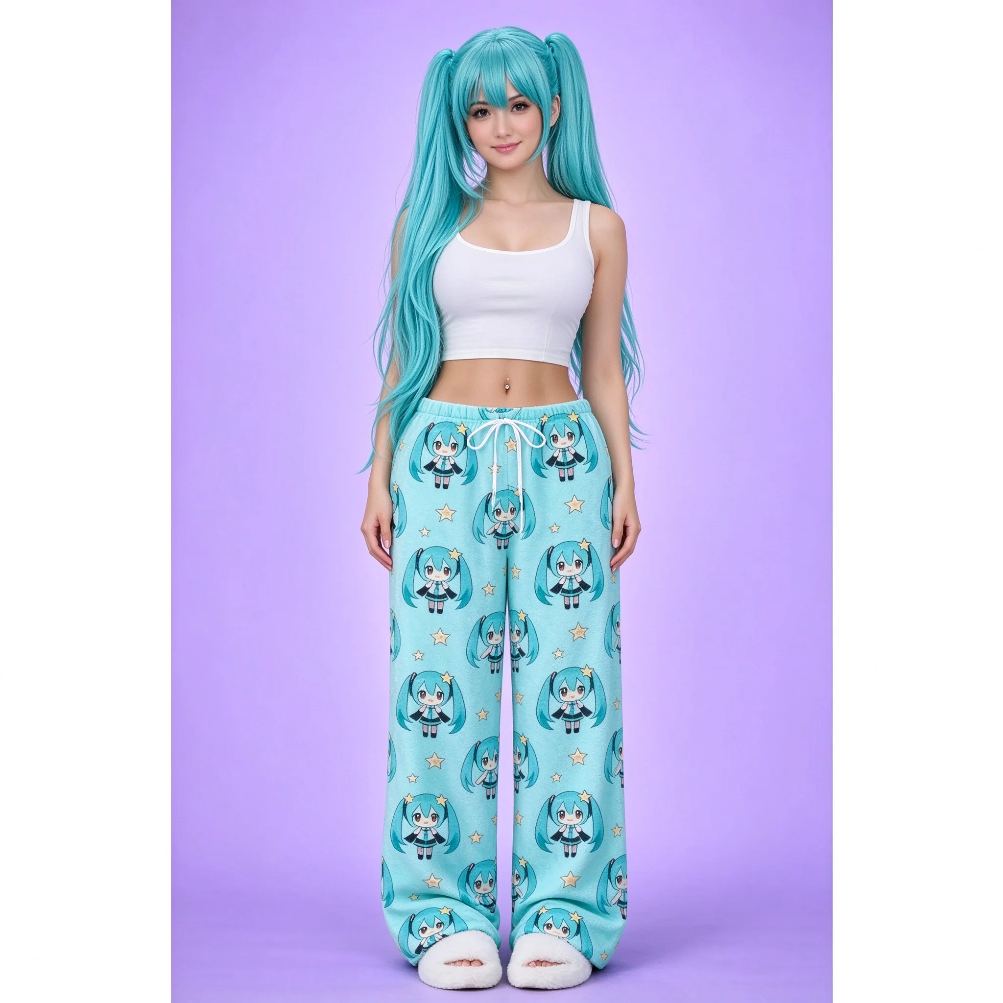 New Autumn and Winter Products: Hatsuned Mikues Cartoon Printed Flannel Sleeping Pants, Anime Casual Cute Style Sleeping Pants