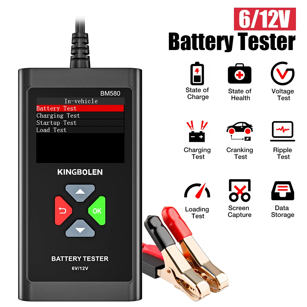 Car Battery Tester Auto Accessories CCA Circut Analyzer For Wet/GEL/Lead-acid Battery BM580 Charging Cranking Test 12V 6V