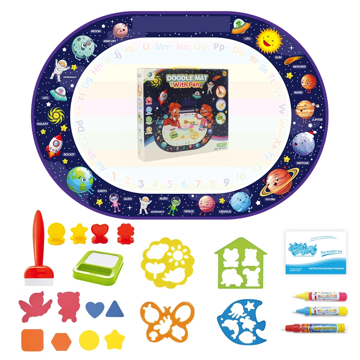 Esteira mágica com canetas reutilizáveis, tábua de pintura montessori, brinquedos educativos, doodle para colorir, 100x70cm