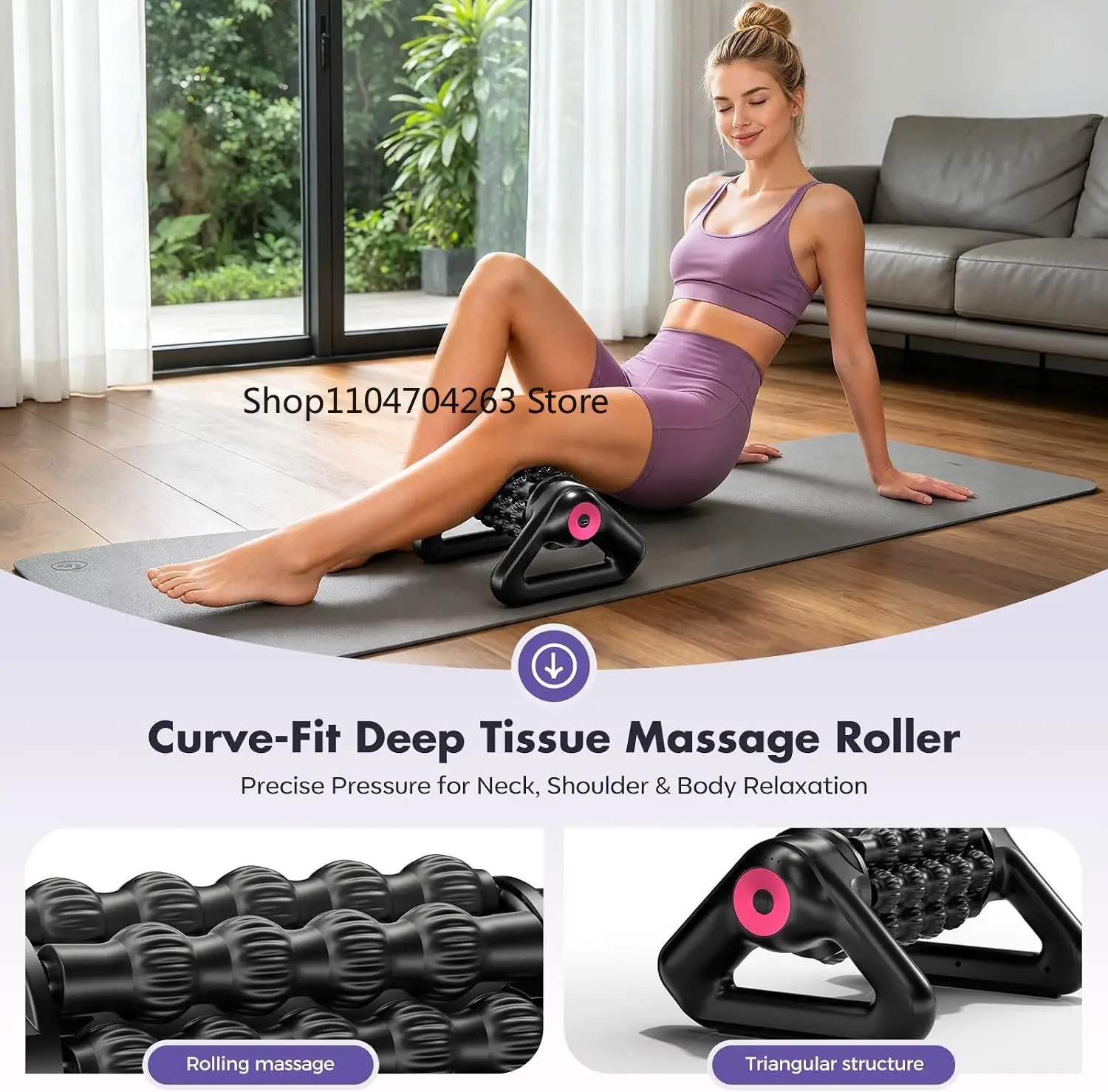 Rolling Percussive Massager Deep Tissue Muscle Massager and Back Roller, Rechargeable Leg Massager Roller for Legs, Foot & Calf