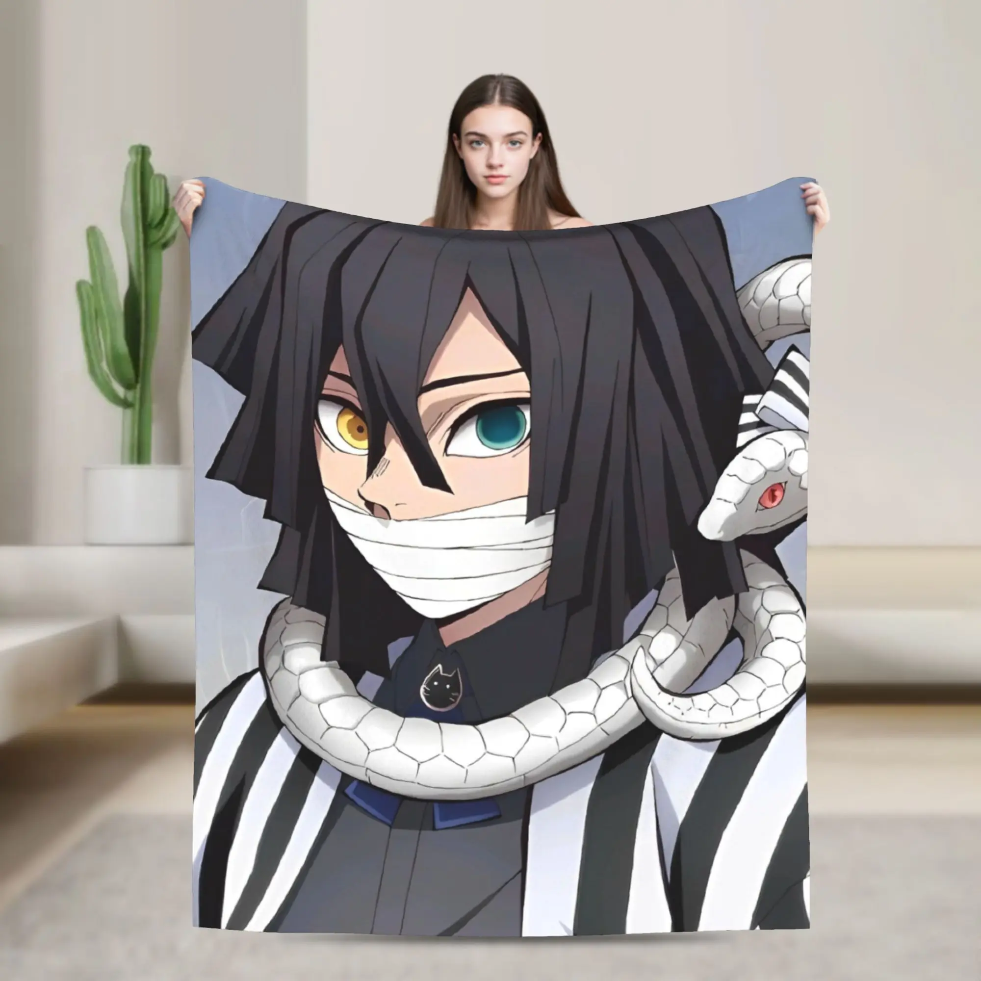 

Вязаное одеяло Serpent Hashira Obanai Iguro, фланелевое одеяло в стиле аниме Demon Slayer, супер мягкие пледы для самолета, дорожное покрывало