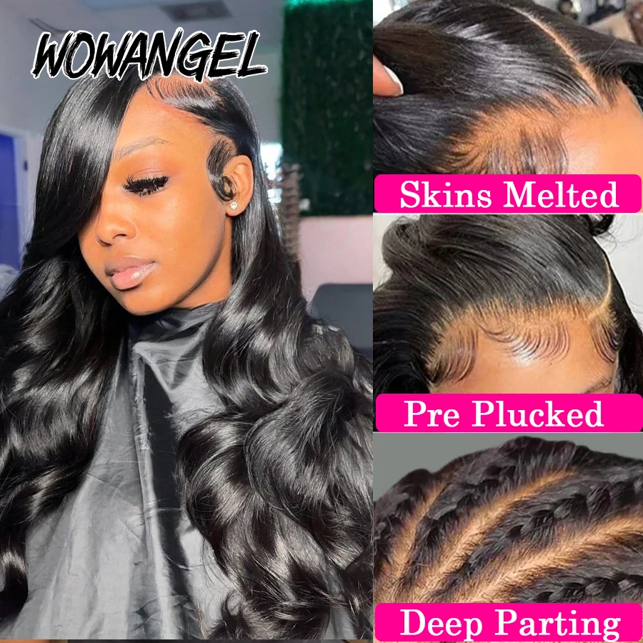 Wow Angel 250% Human Hair Lace Frontal Wigs 13X6 HD Lace Wigs 34in Body Wave Remy Hair Deep Parting Skins Melted Brazilian Hair