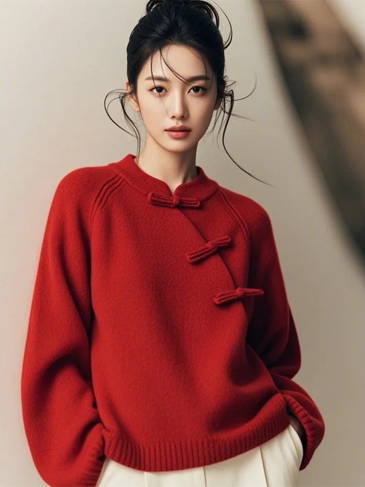 New Chinese Sle Women's Knitted Sweater Base Layer Top High-End Feeling Spring 2026 Retro National Trend Inner Wear