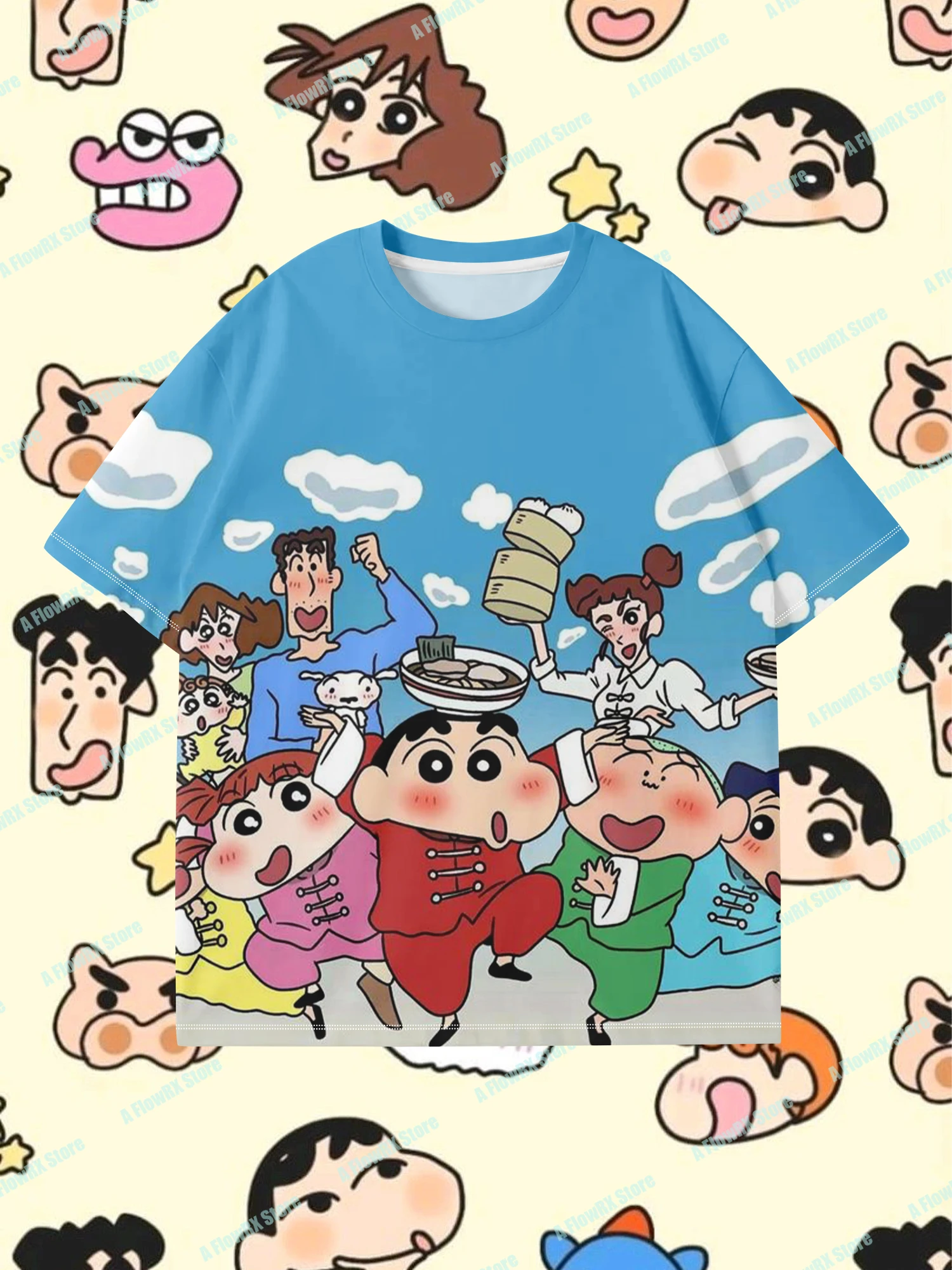 تي شيرت Crayon Shin Chan مطبوع ثلاثي الأبعاد مثالي للاستخدام الخارجي غير الرسمي مناسب للرجال والنساء والكبار والأطفال مريح للتنفس