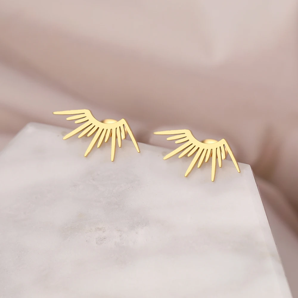 Brincos de aço inoxidável 2022 tendência delicado meio círculo sol design moda gótico brincos para mulheres jóias presentes festa