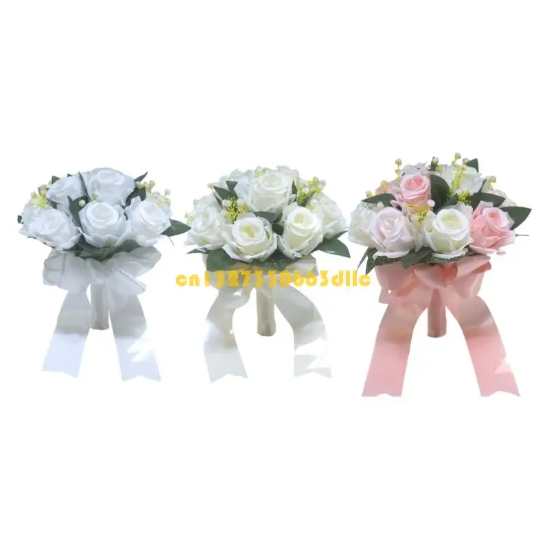 

Bride Rose Bouquet Artificial Roses White Pink Roses Wedding Ceremony 124A