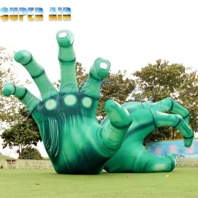 Decorazione di Halloween all'aperto super aerea verde Mano di mostro gonfiabile con illuminazione