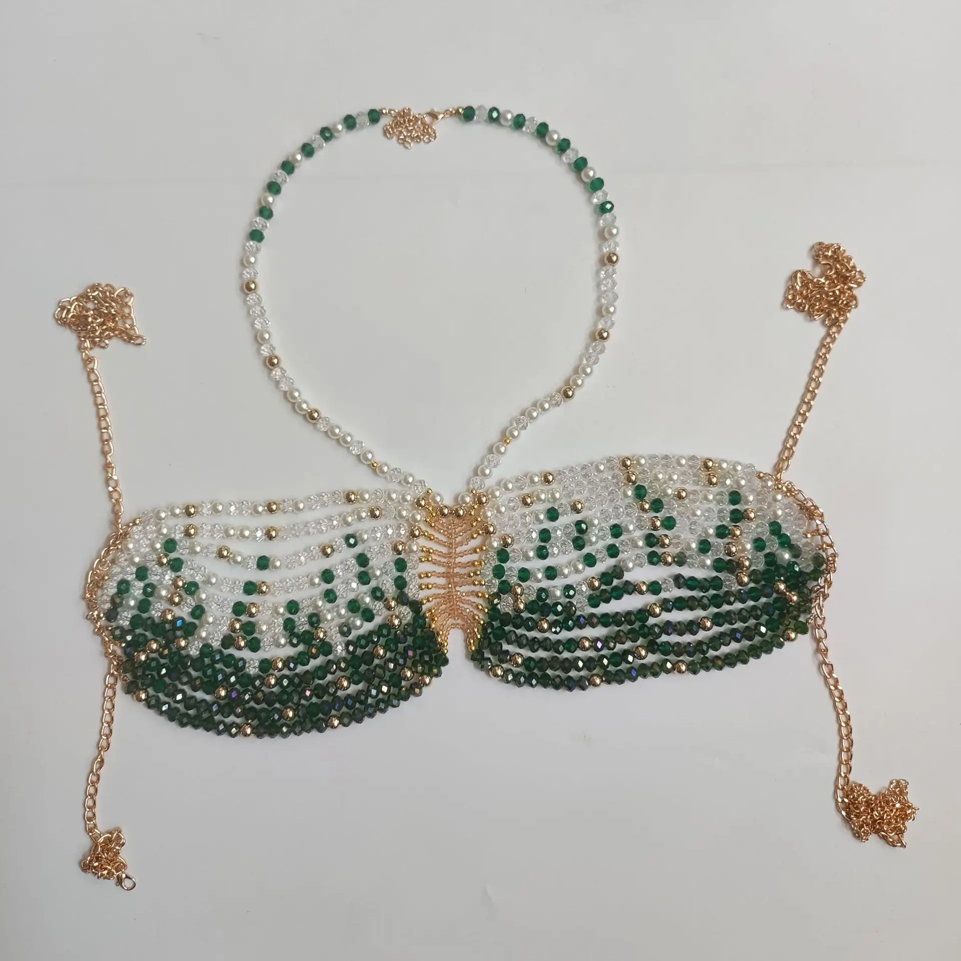 Europe And The United States Glass Crystal Beads Bust Body Chain Simple Sling Backless Beaded Bra Chain Beading Crops