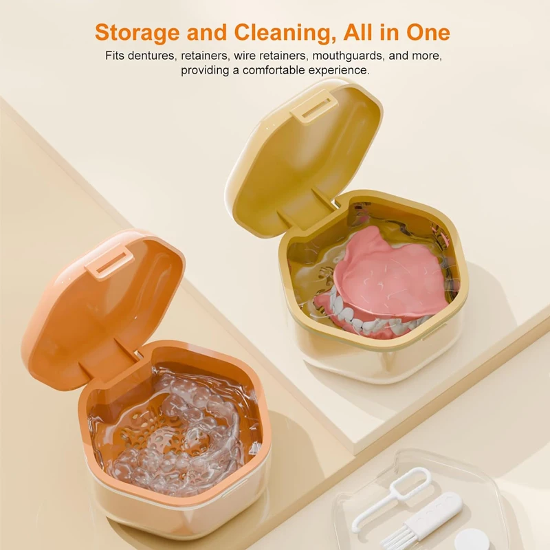 

1pcs Denture Bath Box,Denture Case,Retainer cup,Three-Layer Separation Retainer Case, Denture Cup,Mouth Guards Holder