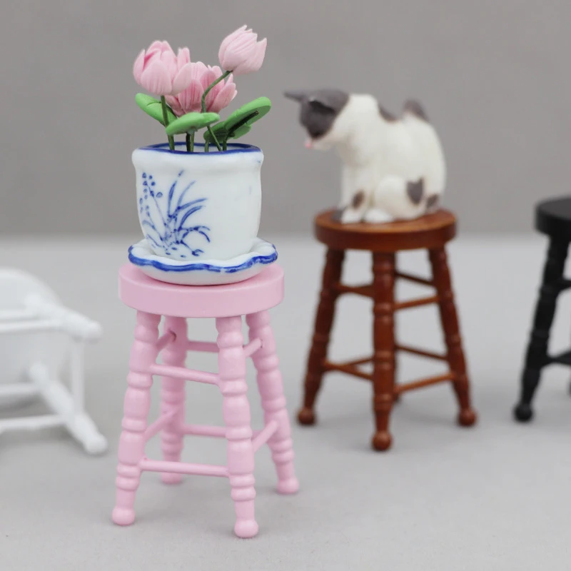Mini Furniture Dollhouse Simulation Wooden High Stool Model Living Room Toy Doll House Furniture Accessories Miniature Kid Toy