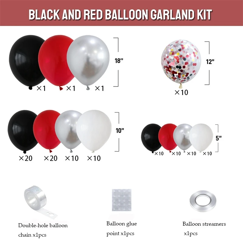 113Pcs/Set Red And Black Poker Balloon Garland Arch Kit Birthday Party Latex Balloons Decor Wedding Decoration Balloon Arch Kits