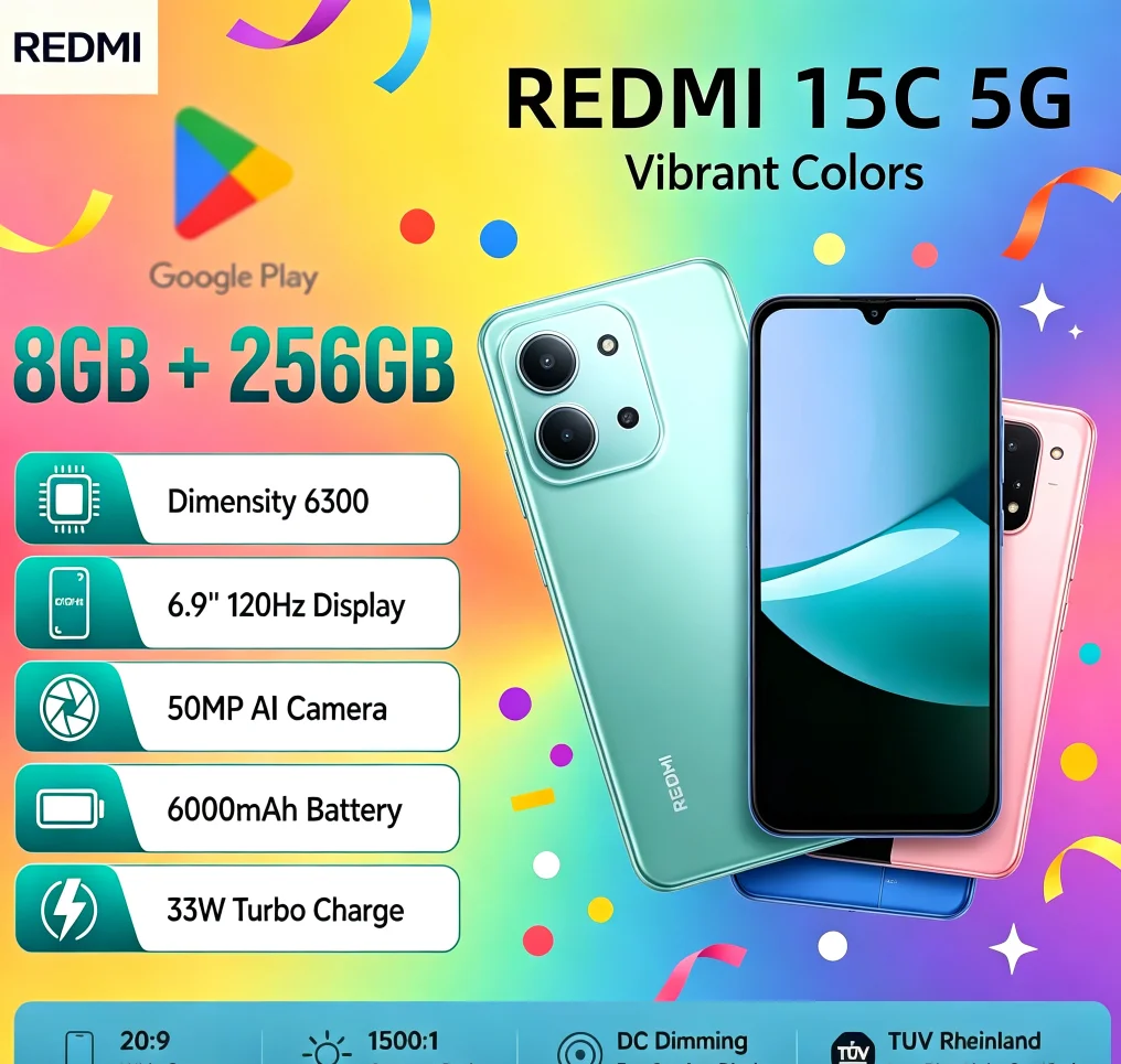 Must‑Buy 2026 Brand‑New Redmi 15C Global Version Cellphone 8GB RAM 256GB ROM Dual‑SIM Dual Standby Economical Android Smart