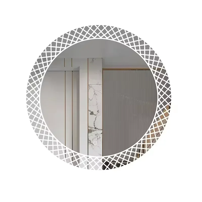 Factory Wholesale Bathroom Round Frameless Lace Waterproof Dressing Mirror LED Lights Modern Smart Touch Wall Mirror