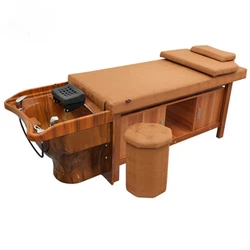 Orange hair beauty head therapy fumigation spa salon  swivel shampoo massage table electrical control with ceramic basin