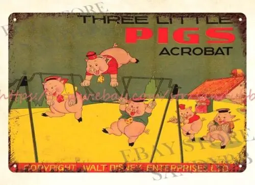 1pcs JAPANESE CELLULOID WIND-UP THREE LITTLE PIGS TOY tin sign hanging s sale