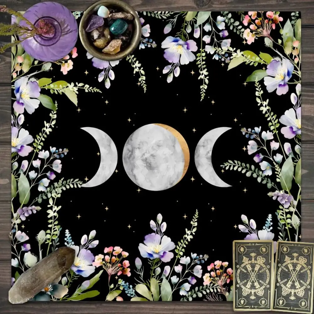 Colorful Moonlight Flower Tarot Card Table Cloth Rose Floral Witchcraft Astrology Supplies Butterfly Altar Card Mat