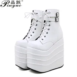 15cm Platform Gothic Women Boots white Black Platform Nightclub Motorcycles Boots Shoes Woman Chunky High Heels Botas 35-43