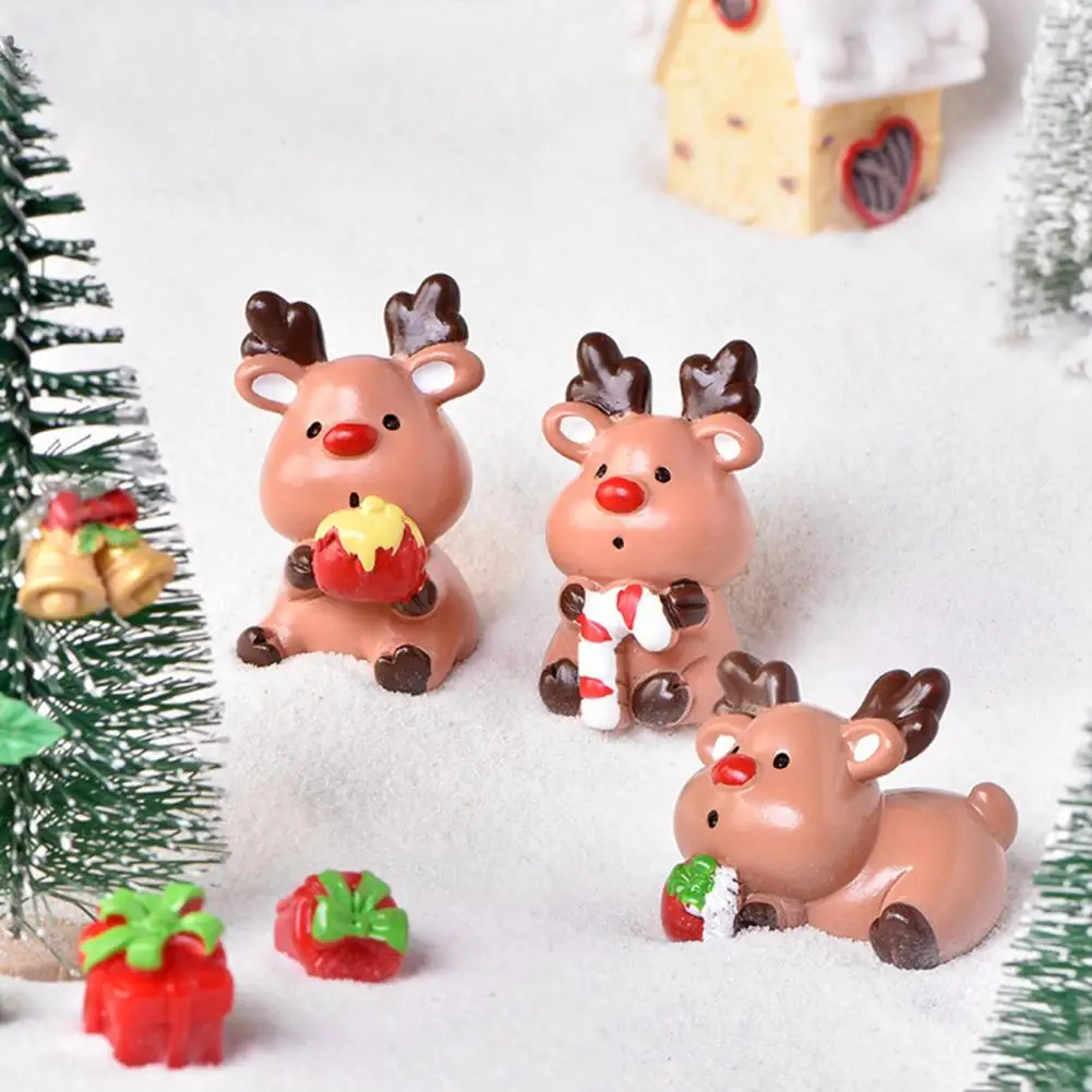 Christmas Resin Elk Santa Claus Ornaments Merry Christmas Decoration Lovely Desktop Decorative Elk Figurines Miniatures