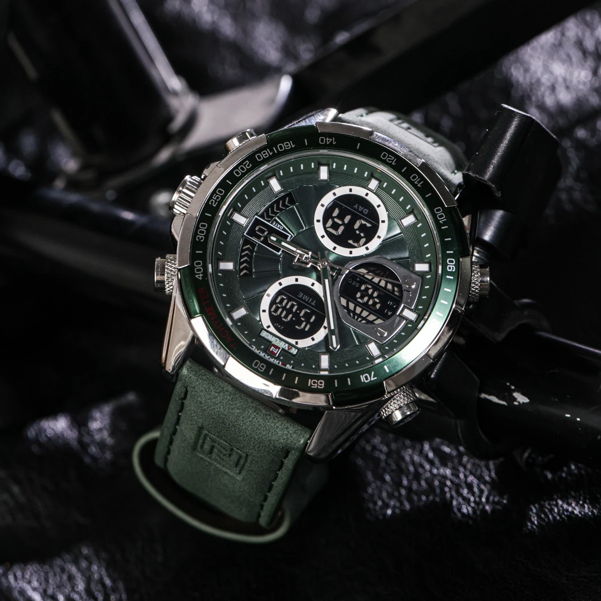 ساعة رجالية متعددة الوظائف ذات شاشة مزدوجة مع قرص كبير - هدية فاخرة عالية الجودة، ساعة كوارتز ممتازة مقاومة للماء للرجال #2