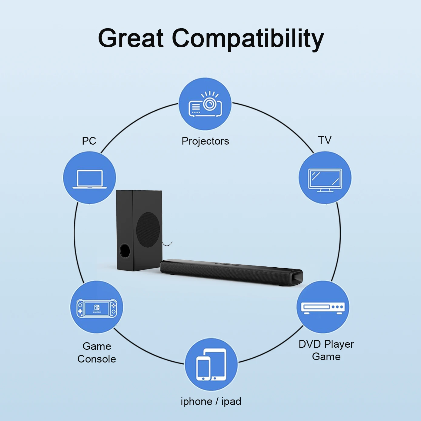 SL04 100W Soundbar TV Portable BT Compatible Speakers Sound bar Wireless Column Bass Home Theater Sound System RCA AUX for TV PC view 5