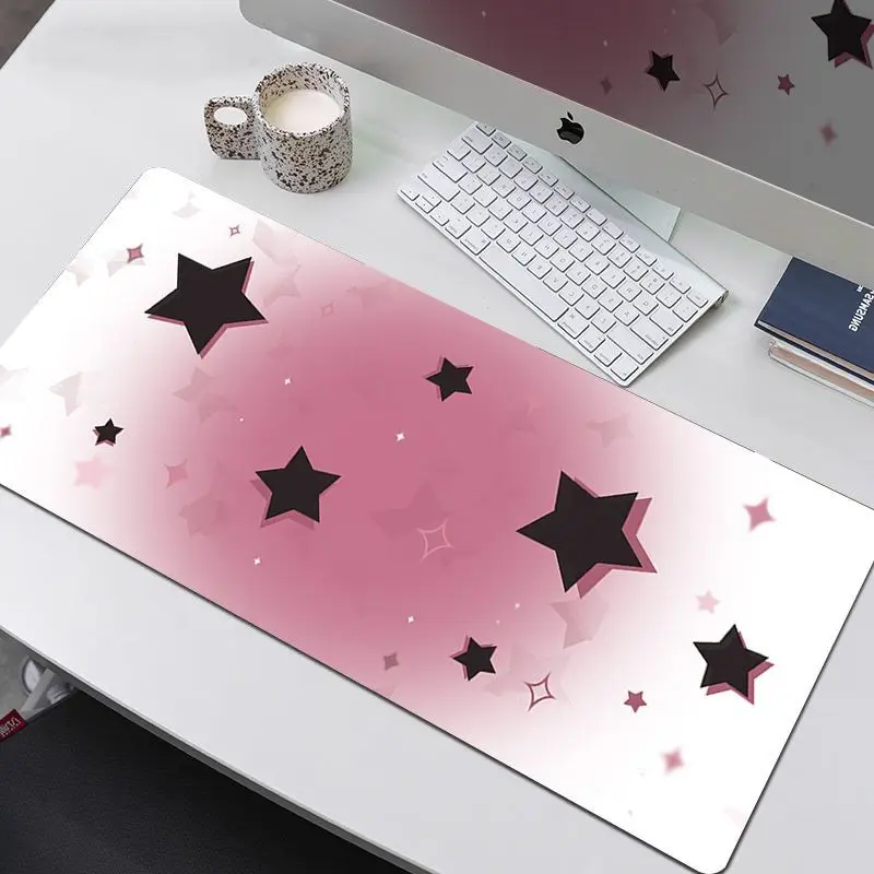 Leather Desk Pad Protector Pink Gradient Stars Y2K Mouse Pad Office Desk Mat Waterproof Oilproof PU Desk Blotter Keyboard Pads
