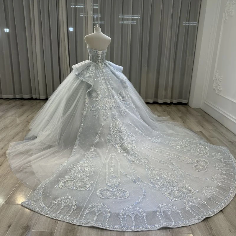 Abito da sposa grigio-blu di alta qualità 2023 abito da sposa principale con perline da sposa di vendita caldo