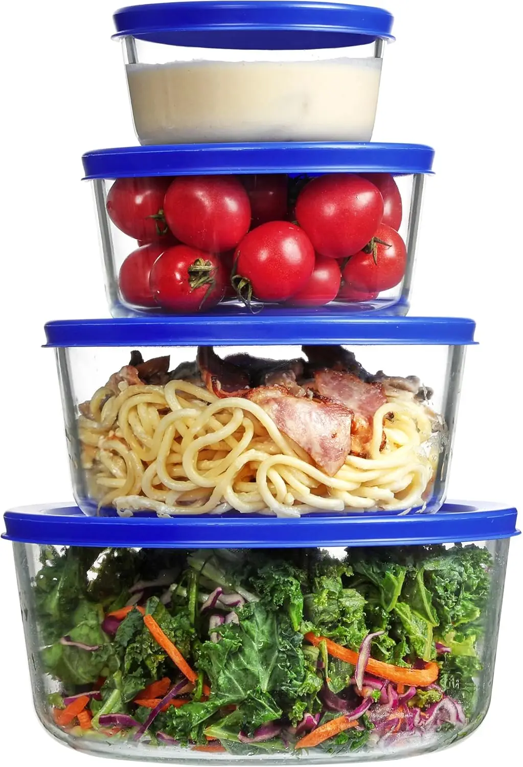 4-Pack Glass Bowls with Lids (1,2,4,7 Cup), Food Storage Containers for Meal Prep & Leftovers, Microwave & Dishwasher Safe