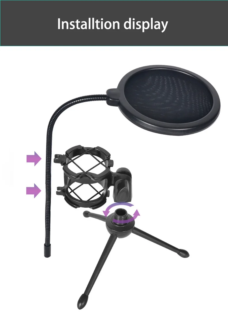 حامل ميكروفون احترافي لتاجر الجملة، حامل ميكروفون للبث المكتبي مع حامل ميكروفون ملاك قابل للتعديل