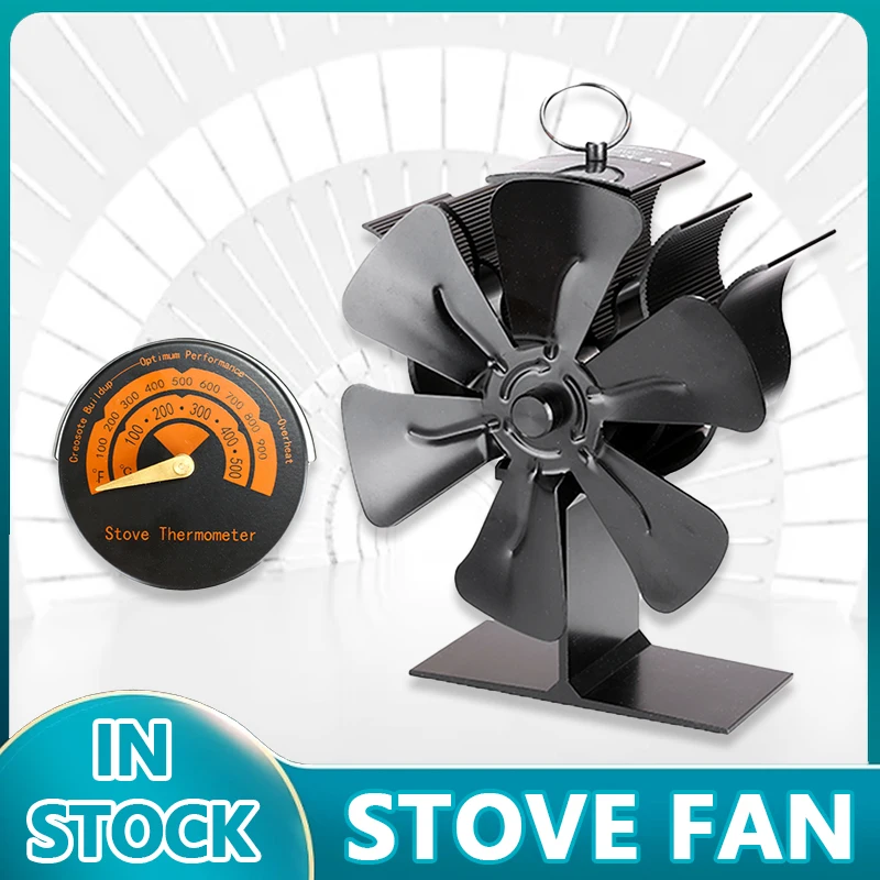 

5/6 Blades Portable Black Fireplace Thermal Power Wooden Wall Stove Fan Burner Silent Fan Home Efficient Heat Distribution Tools