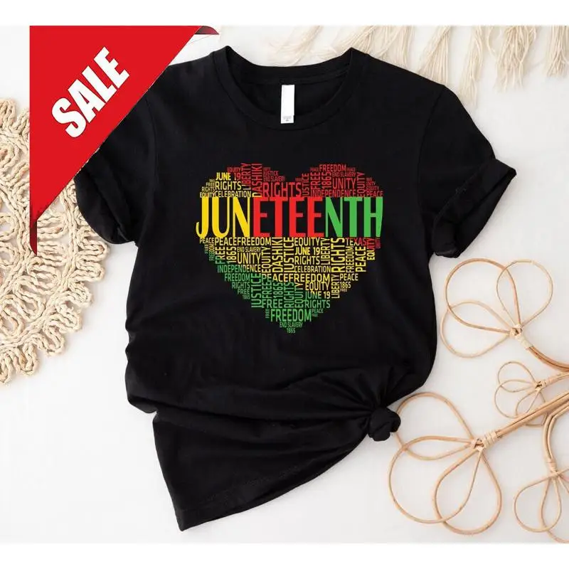 

Женская футболка Juneteenth HearT, черная история культуры