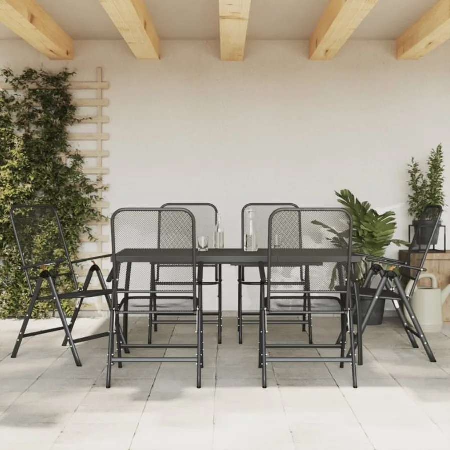 

7 Piece Patio Dining Set Anthracite Metal Mesh