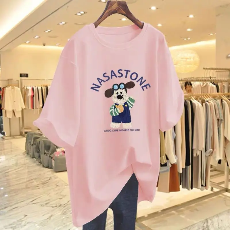 صيف جديد أزياء فضفاضة الكرتون قصيرة الأكمام تي شيرت النساء الملابس كل مباراة س الرقبة القطن الخالص الأساسية البلوز الحلو الأعلى تيز