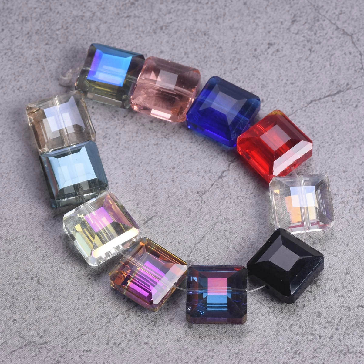 10pcs 13mm Square Faceted Cut Crystal Glass Loose Crafts Beads lot for DIY Jewelry Making