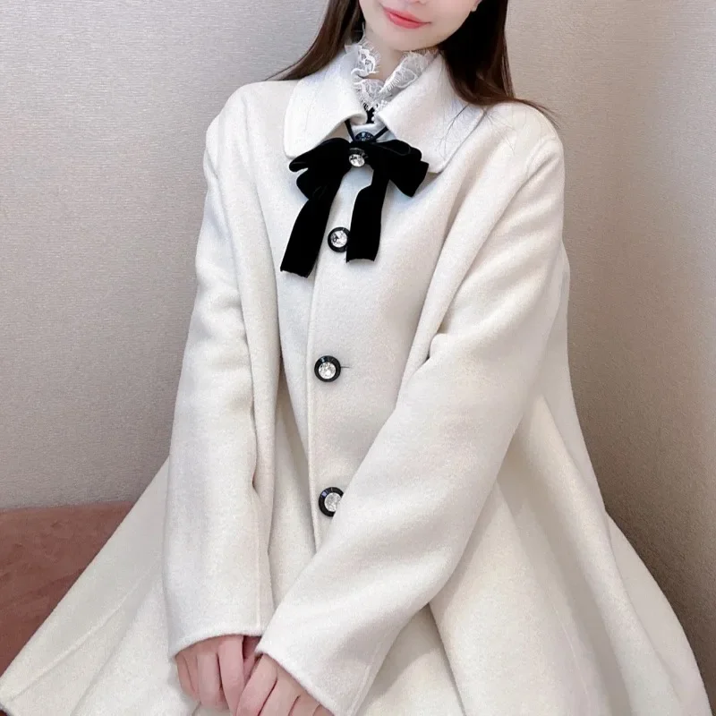 Lana Laple Bow mujeres 2024 prendas de vestir exteriores Japón nuevas Abrigos Invierno chaqueta gruesa cálida dulce Moda Chaquetas Mujer Chaquetas sueltas