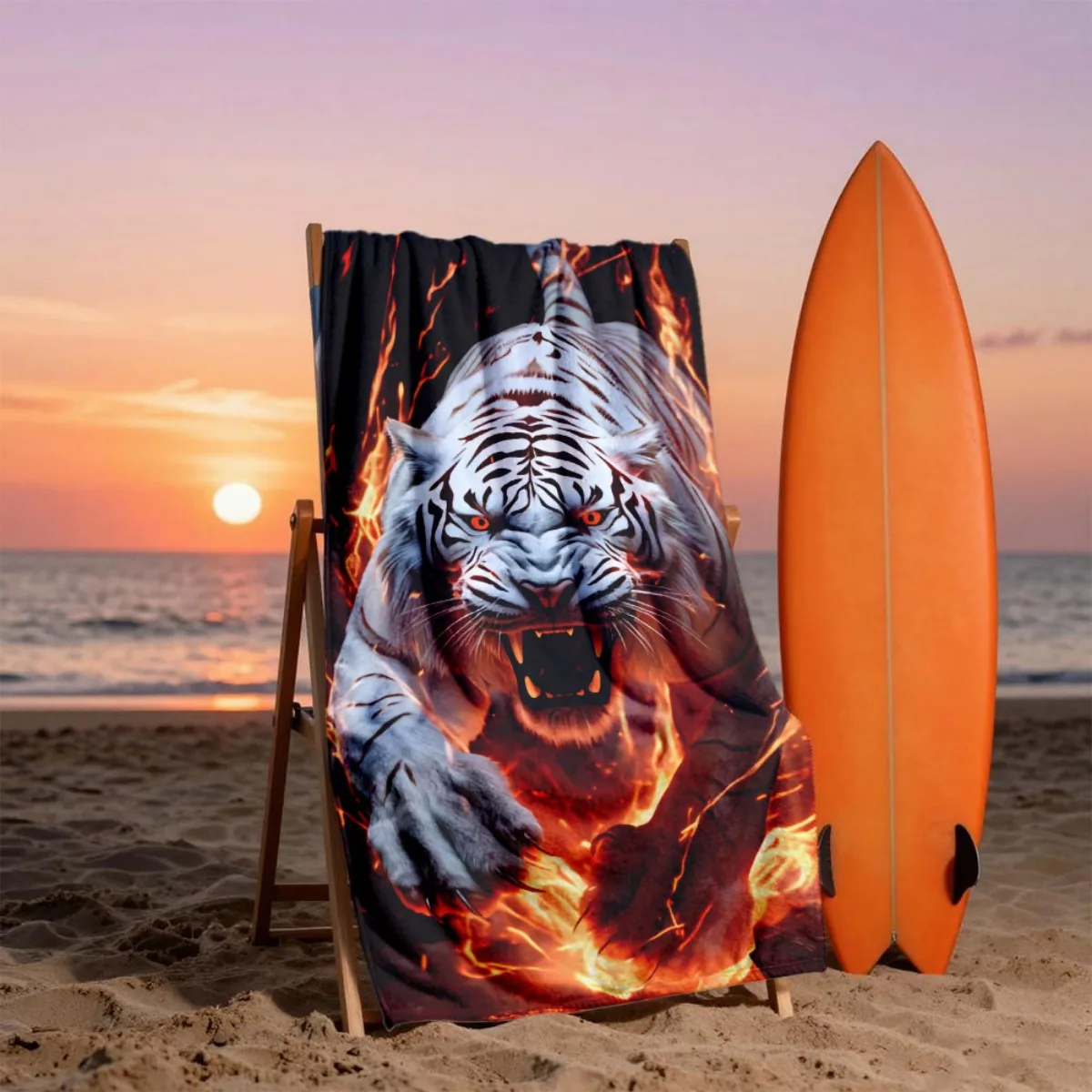 3D Fiery White Tiger Printed Beach Towel Polyester Soft Quick Dry Large Bath Towel Summer Swimming Pool Surfing Blanket