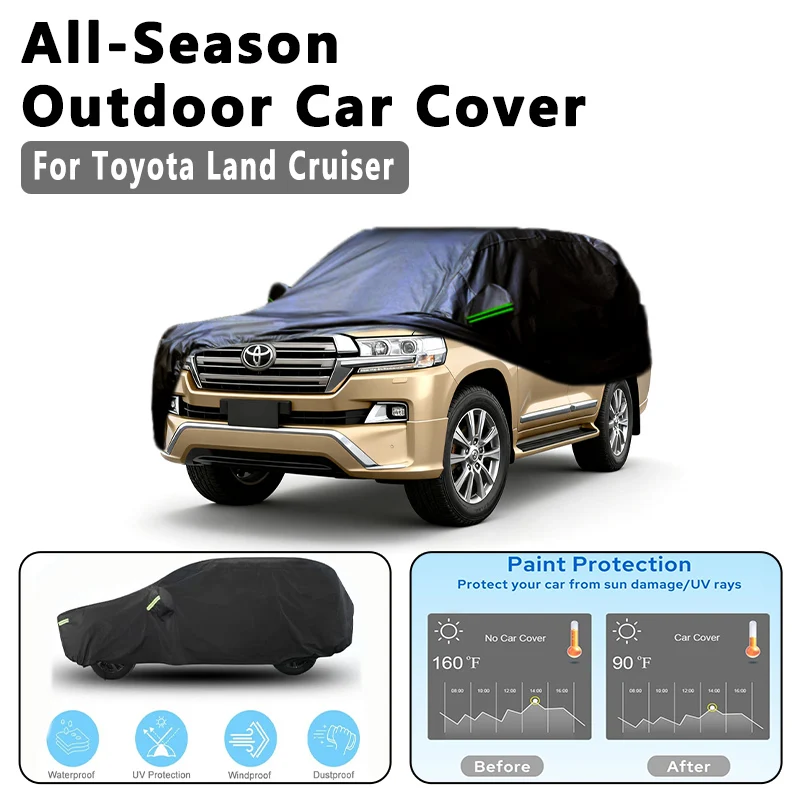 

Всесезонный автомобильный чехол для Toyota Land Cruiser — полная защита на открытом воздухе, водонепроницаемый, пылезащитный, солнцезащитный, автомобильные внешние аксессуары