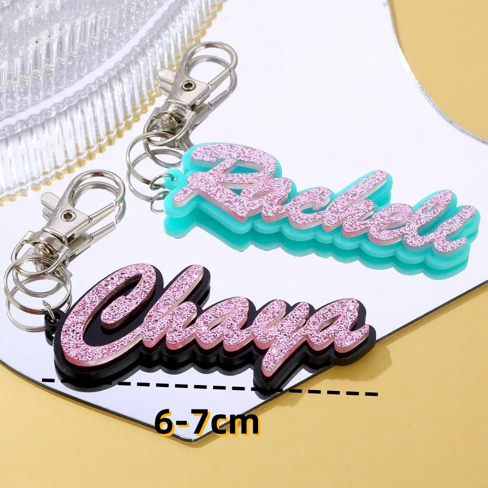Personalized Shiny Colored Acrylic 3D Name Keychain for Backpack Diaper Bag Custom Double Nameplate Memorial Anniversary Gift
