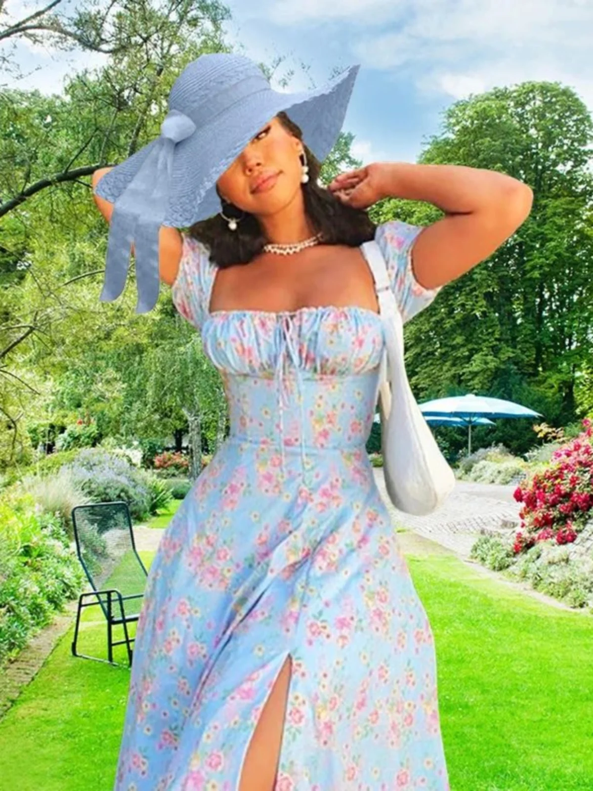 Bloemen Slim Fit Split Susp Dr Street Sle Losse taille ort Sve Lang Dr One schouderband Dr Summer Basic