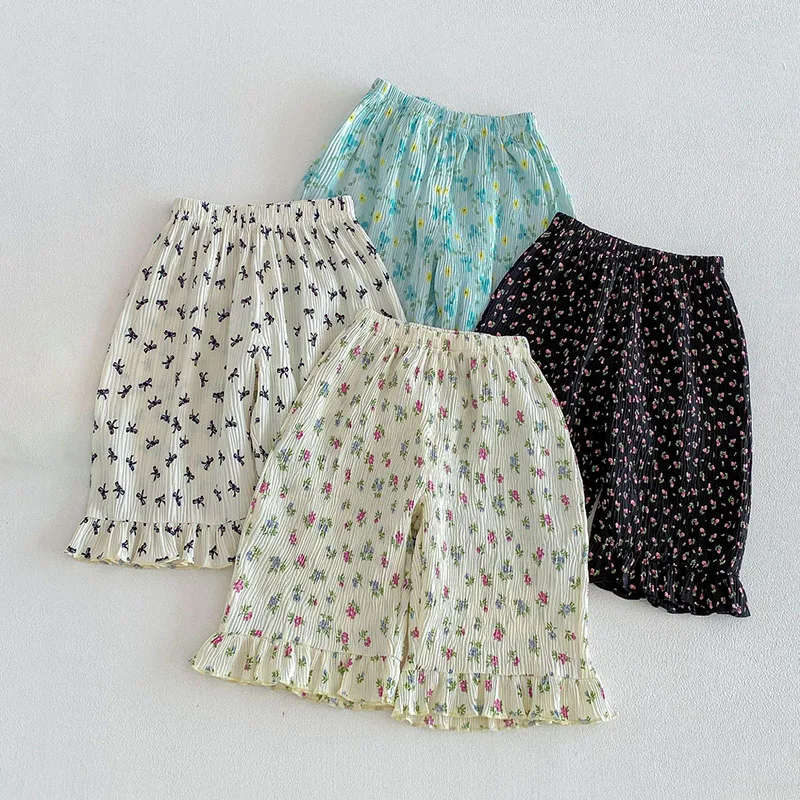 MILANCEL New Summer Kids Casual Pants 9M-5T Sweet Floral Girls Straight-leg Pants Thin Loose Bow Children Trousers
