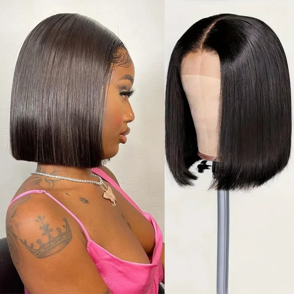 

4x4 5x5 Lace Closure Bob Straight 14 Inch Brazilian Hair HD Transparent Lace Wigs 100% Human Hair For Women