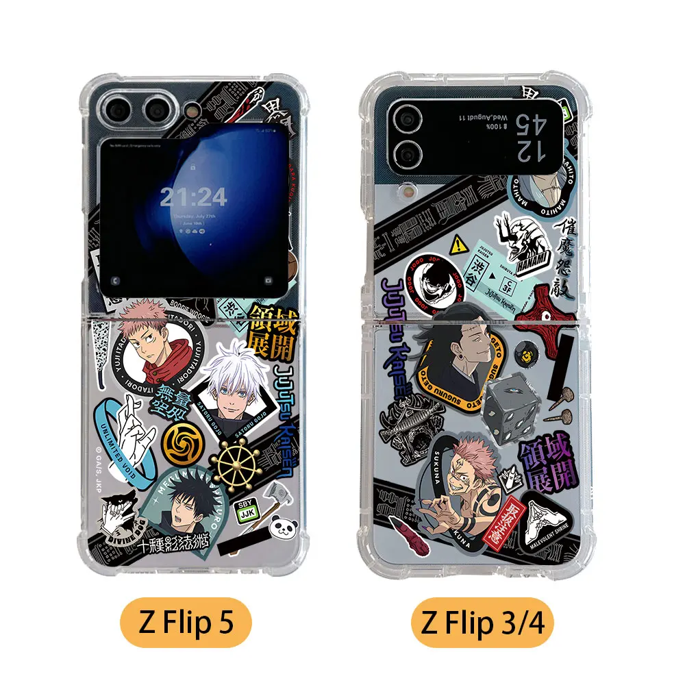 Anime Jujutsus Kaisens Label Phone Case for Samsung Galaxy Z Flip 3 4 Z Flip 5 6 Z Fold 4 5G PC Soft Anti-fall Back Cover