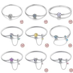 New 925 Sterling Silver Colorful Flower Butterfly Daisy Bracelets With Safety Chain Fit DIY Charms Beads Fine Birthday Jewelry