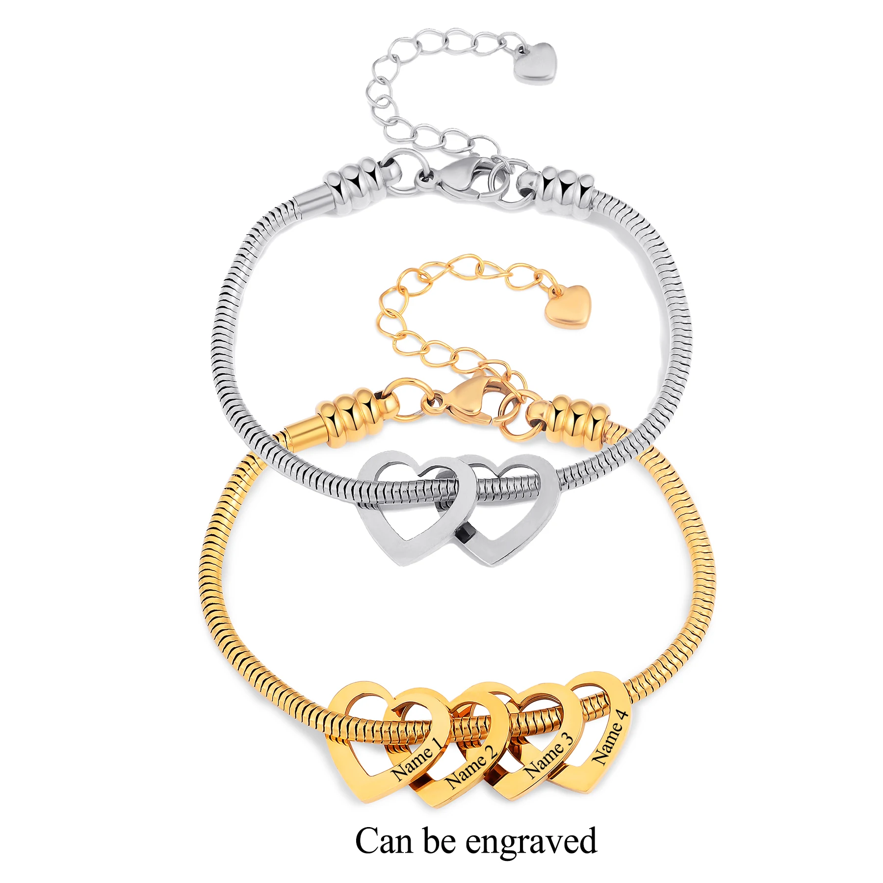 

Fashion Heart Charms Bracelet Stainless Steel Custom Engraved Children Name Text Jewelry for Women Personlised Birthday Gift