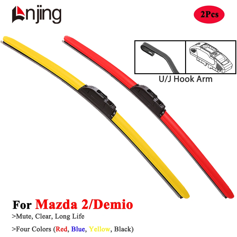 

LNJING Colorful Hybrid Wiper Blades For Mazda 2 Demio DW DY DJ 1996 2003 2008 2010 2012 2014 2018 2020 2023 2024 Car Accessories